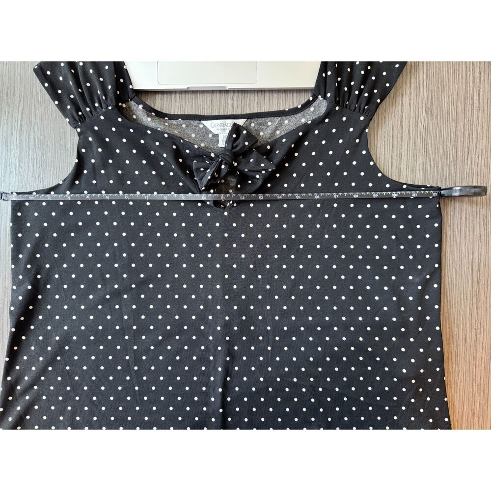 Conrad C Pleated Straps Black V Neck Blouse with White Polka Dots 2X - Picture 7 of 9